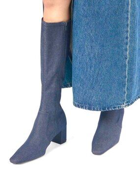 WeWoreWhat Knee High Glove Boots in Raw Denim in EU Sz 39/US 8